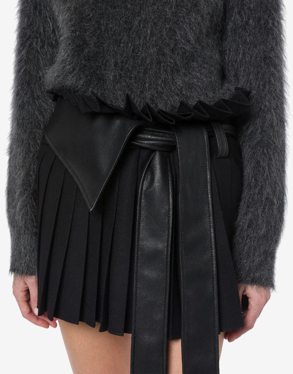 Alberta Ferretti Minigonna a pieghe in twill di lana stretch Nuovo