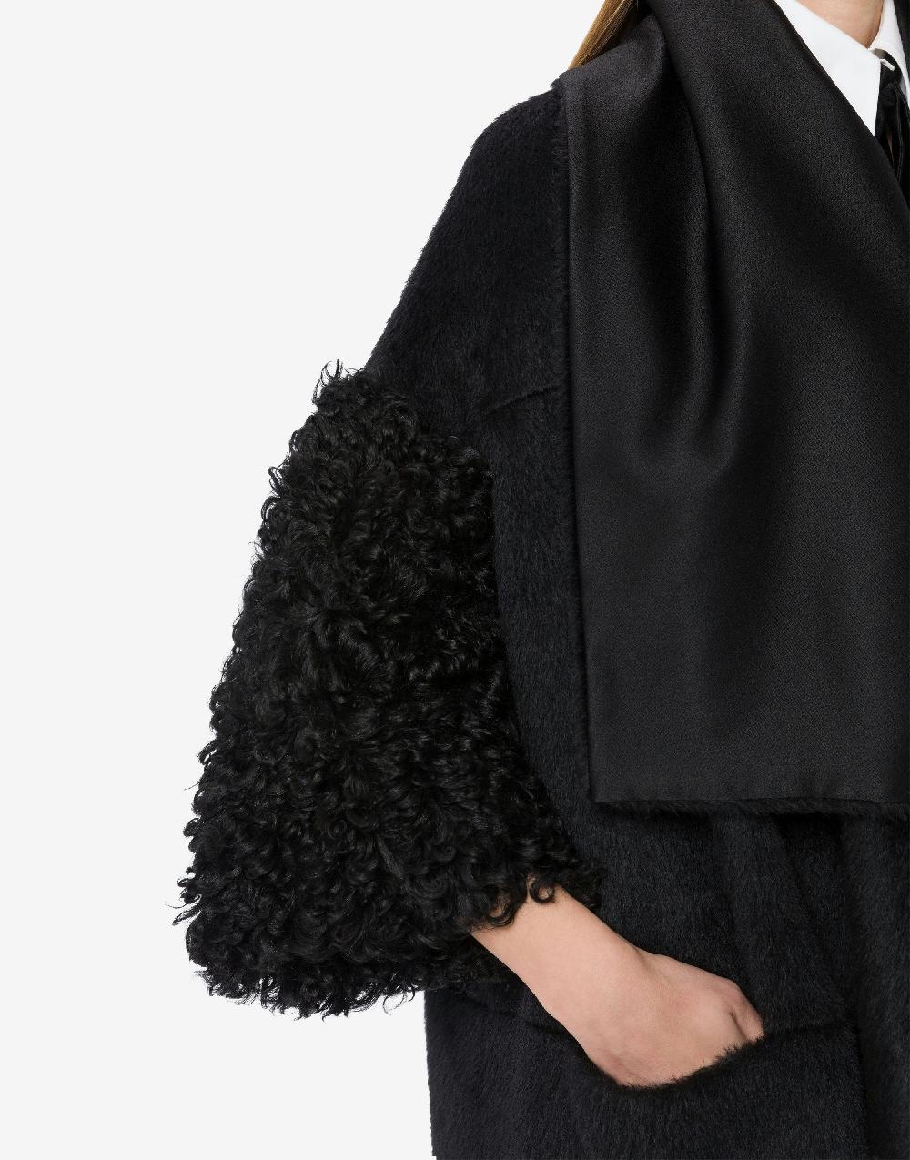 Alberta Ferretti Mantella in alpaca con manicotti in montone Pezzi Unici