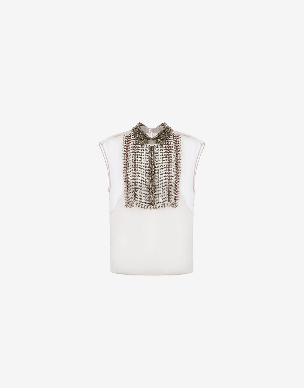 Alberta Ferretti Top in organza con ricamo perline