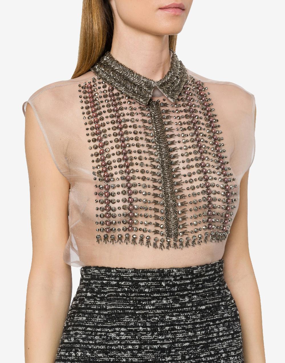 Alberta Ferretti Top in organza con ricamo perline Soddisfazione Garantita
