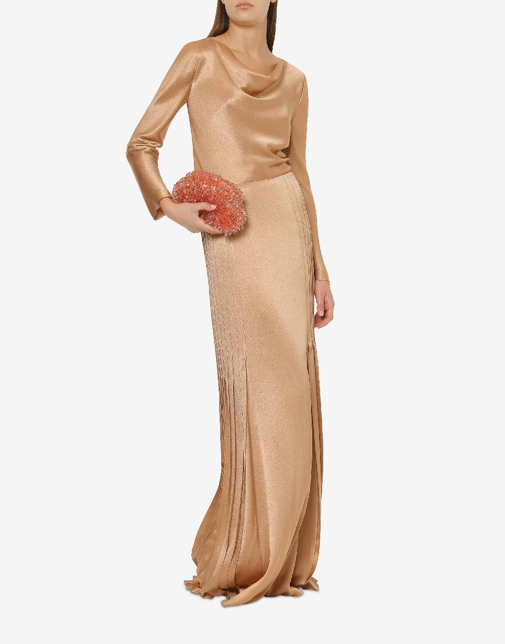 Alberta Ferretti Gonna lunga in raso con plissé Outlet