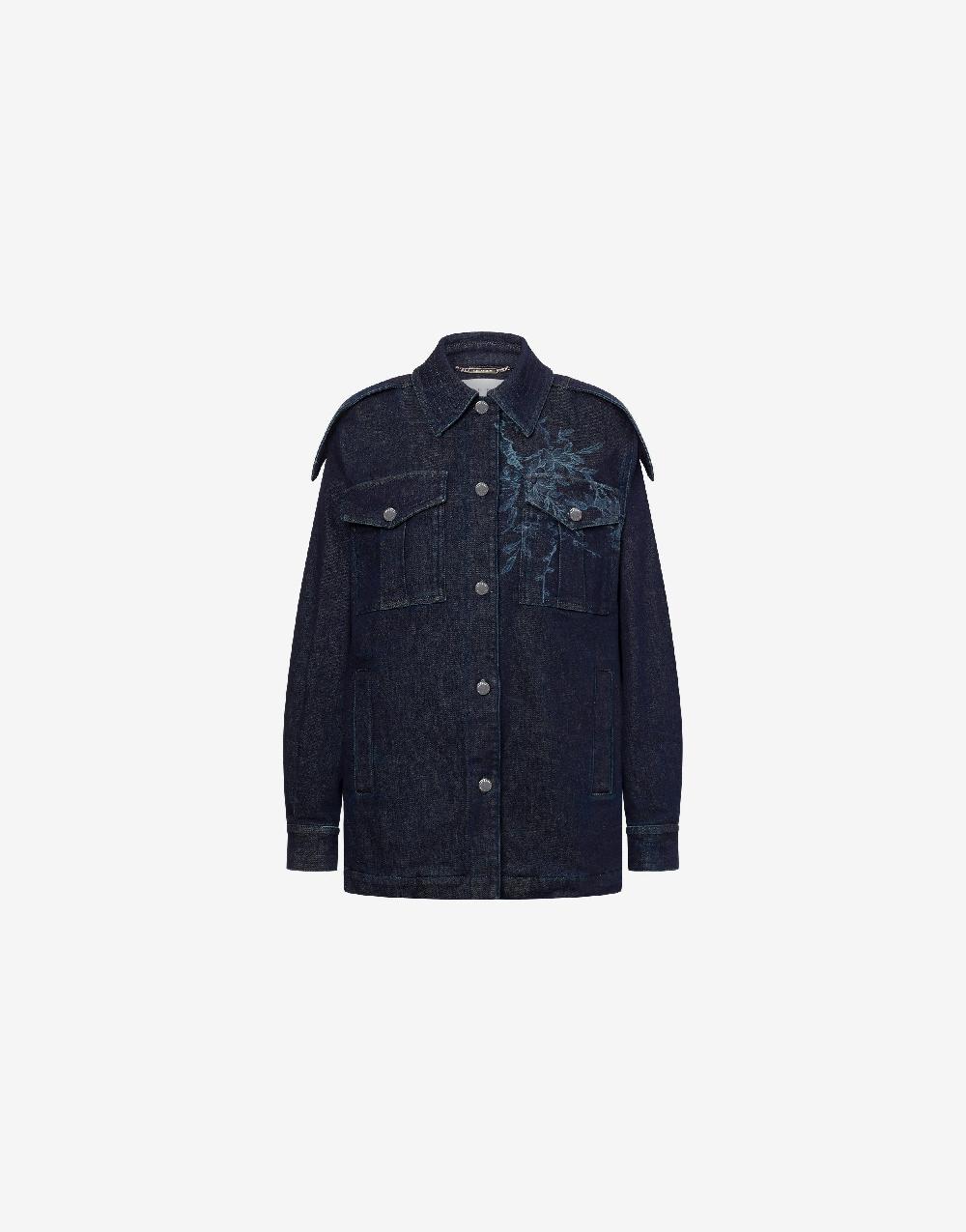 Alberta Ferretti Shirt jacket in denim con stampa ciliegio e farfalle