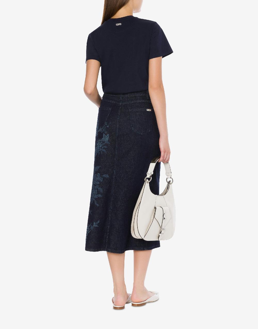 Alberta Ferretti Gonna in denim con disegno ciliegio e farfalle Prezzo Ridotto