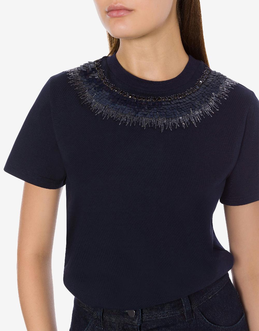 Alberta Ferretti T-shirt in jersey con ricamo paillettes e stones Convenienza