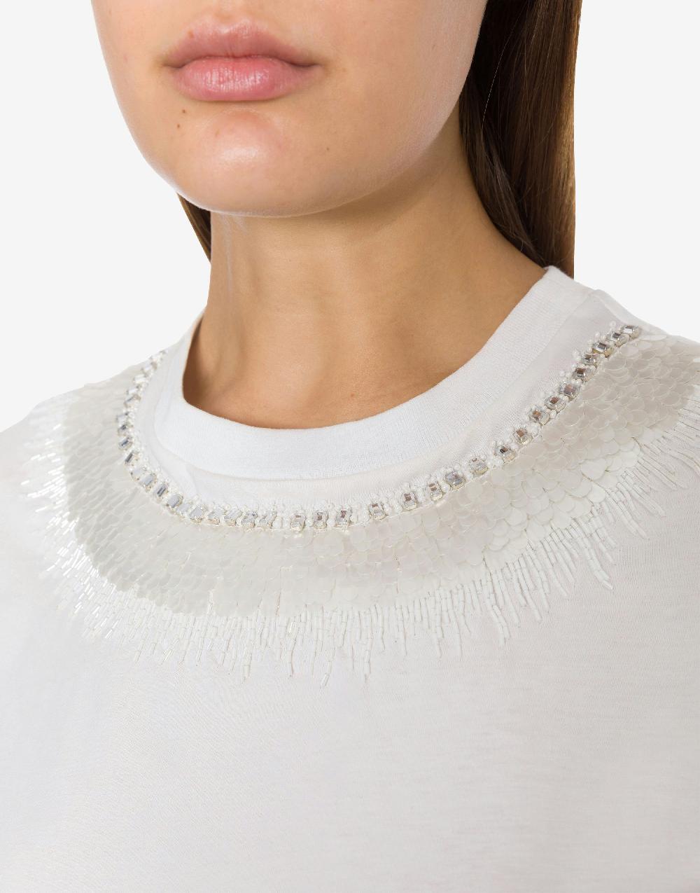 Alberta Ferretti T-shirt in jersey con ricamo paillettes e stones Sconto