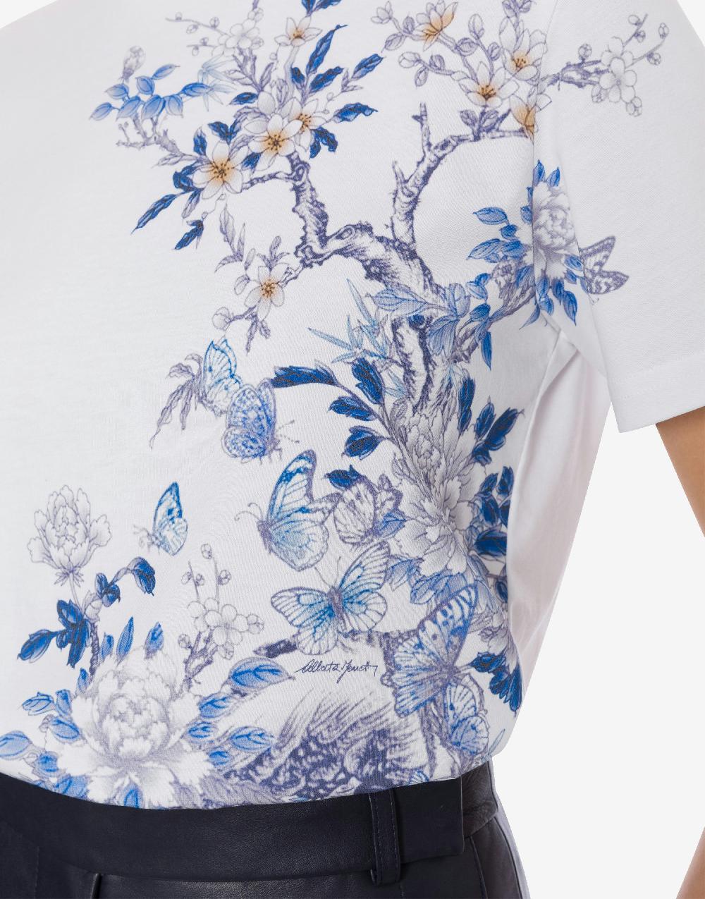 Alberta Ferretti T-shirt in jersey con stampa ciliegio e farfalle Economico