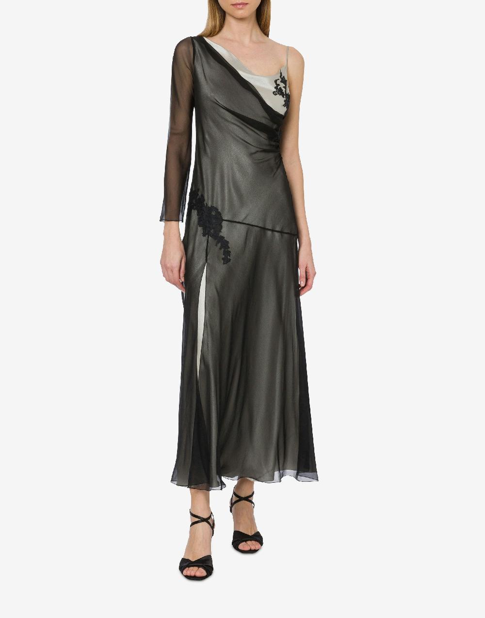 Alberta Ferretti Abito lungo in raso e chiffon con pizzo Hotsell