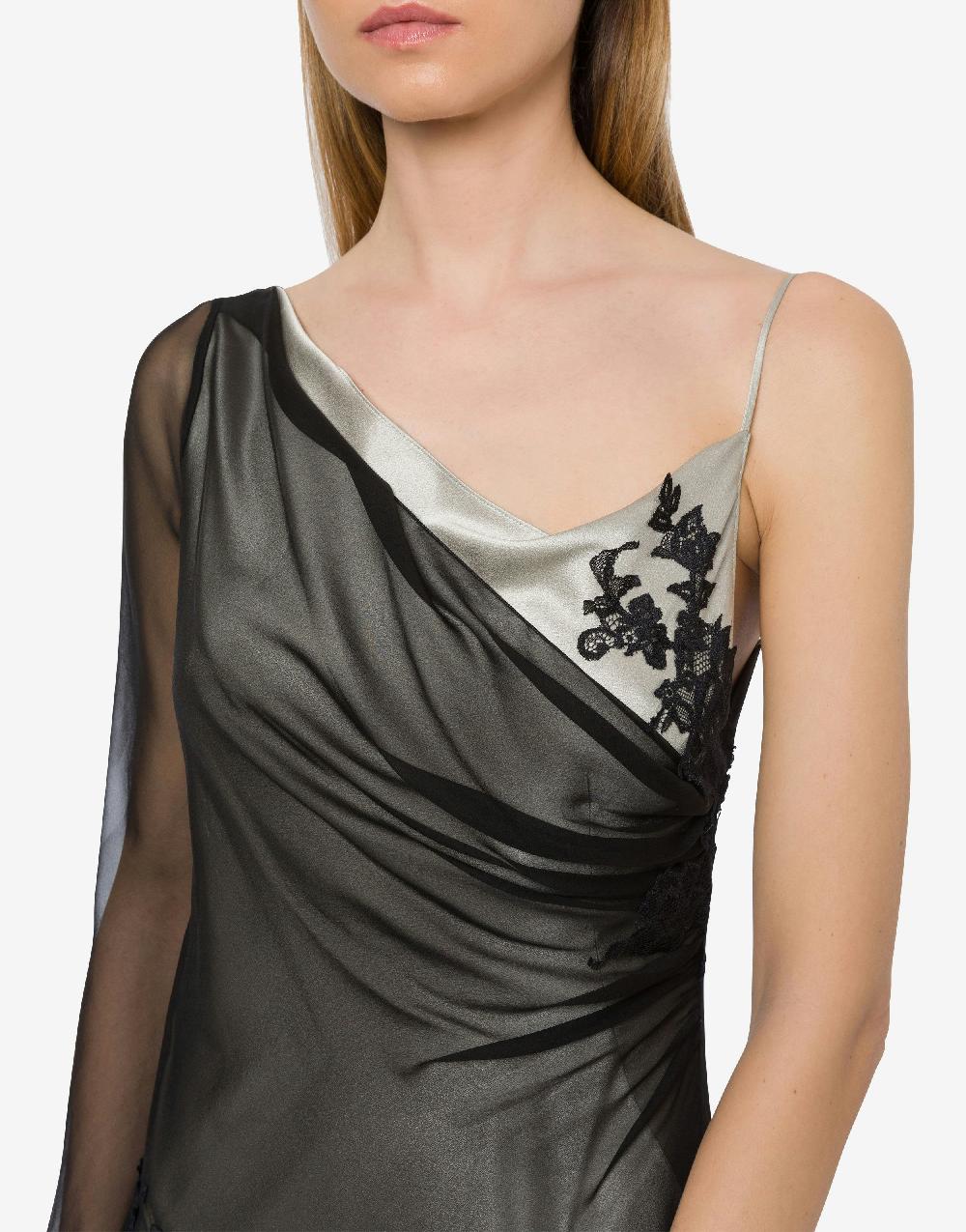 Alberta Ferretti Abito lungo in raso e chiffon con pizzo Hotsell