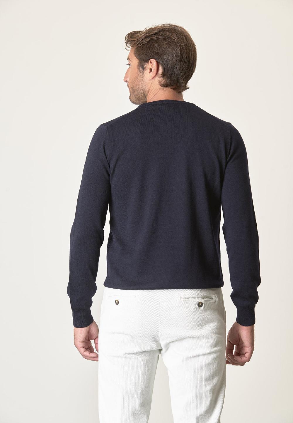 Angelico Girocollo blu lana merinos extrafine Sconto