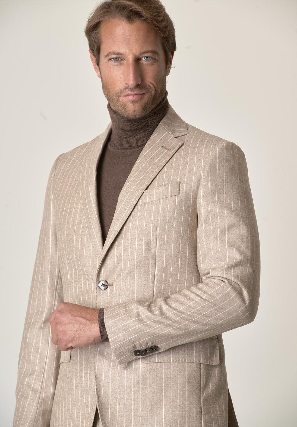 Angelico Abito beige gessato flanella lana vergine custom fit Fino Al -60%