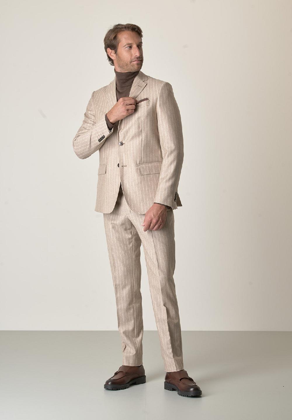 Angelico Abito beige gessato flanella lana vergine custom fit Fino Al -60%
