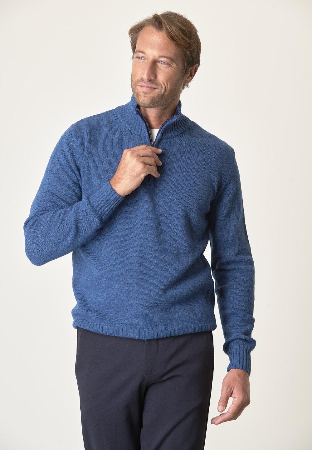 Angelico Lupetto zip blu denim misto lana Prezzo Ridotto