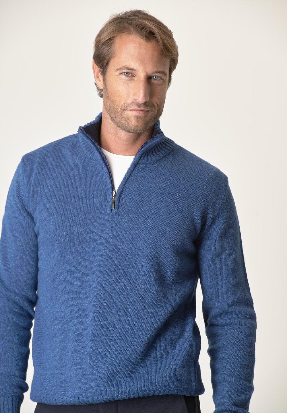 Angelico Lupetto zip blu denim misto lana Prezzo Ridotto