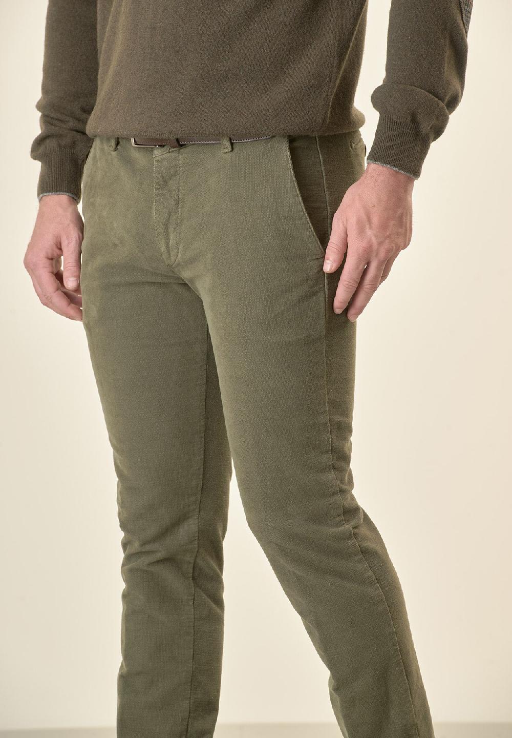 Angelico Pantalone verde fustagno jacquard cotone slim fit Sottocosto