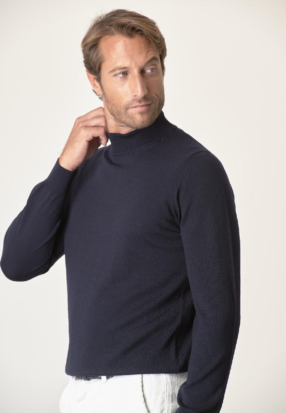 Angelico Lupetto blu lana merinos extrafine Sconto