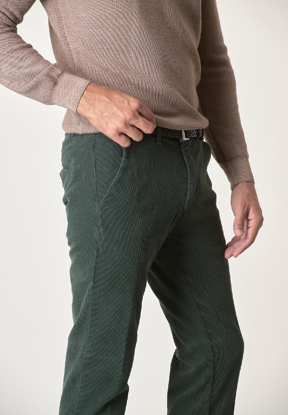 Angelico Pantalone verde bosco velluto cotone stretch slim fit Online