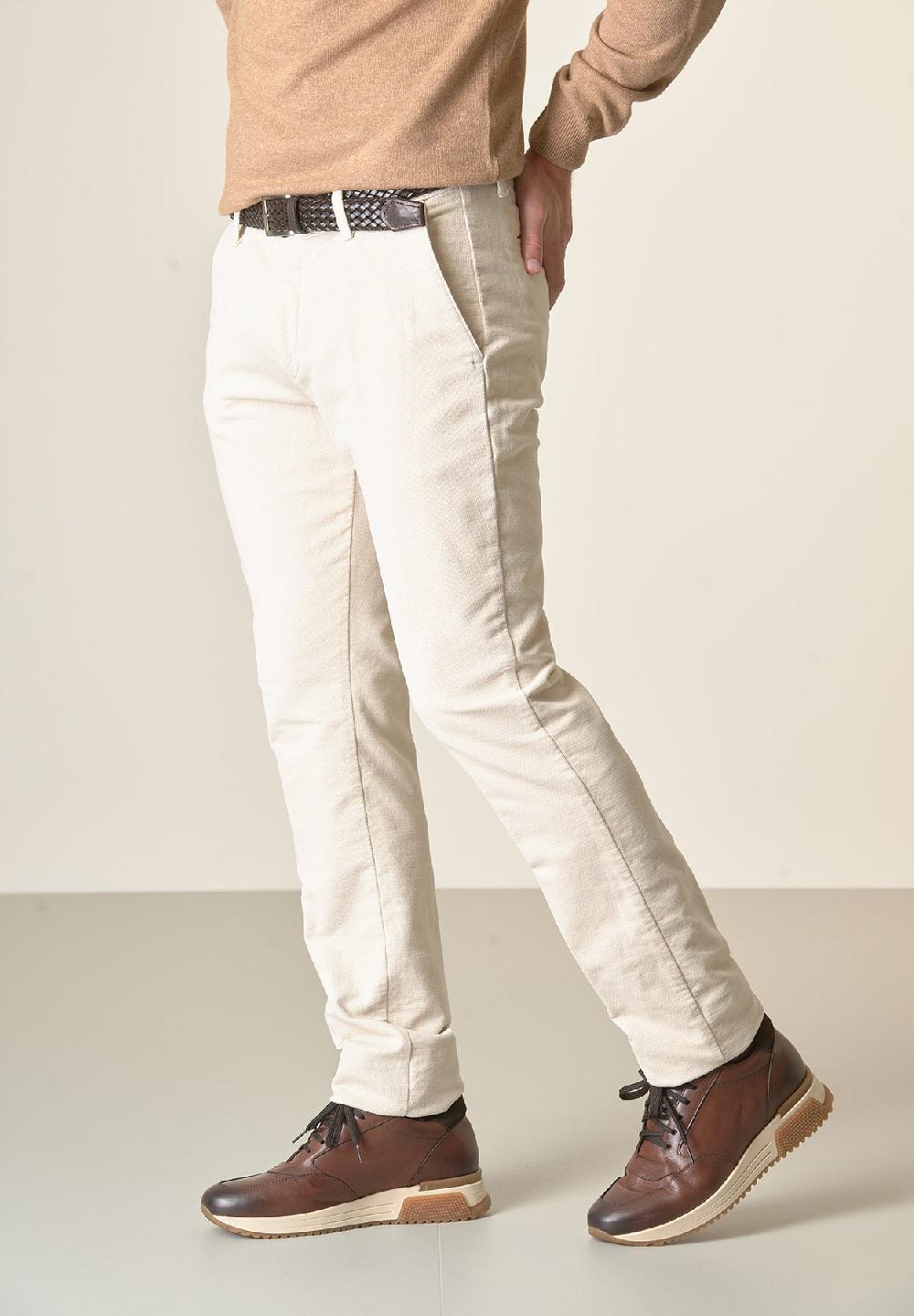 Angelico Pantalone gesso fustagno jacquard cotone slim fit Outlet