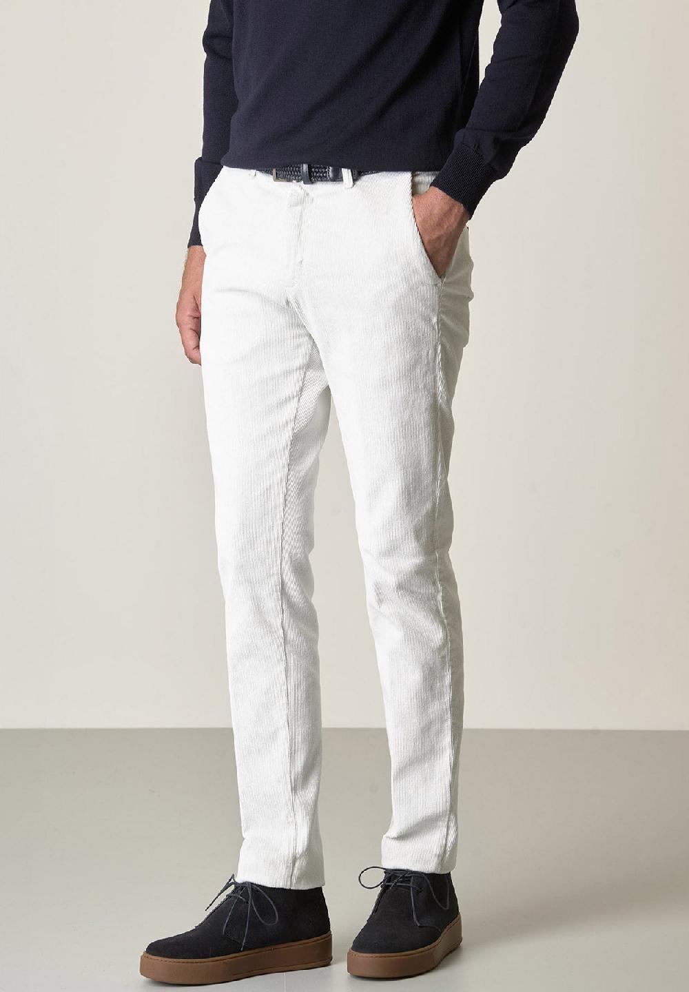 Angelico Pantalone panna velluto cotone stretch slim fit