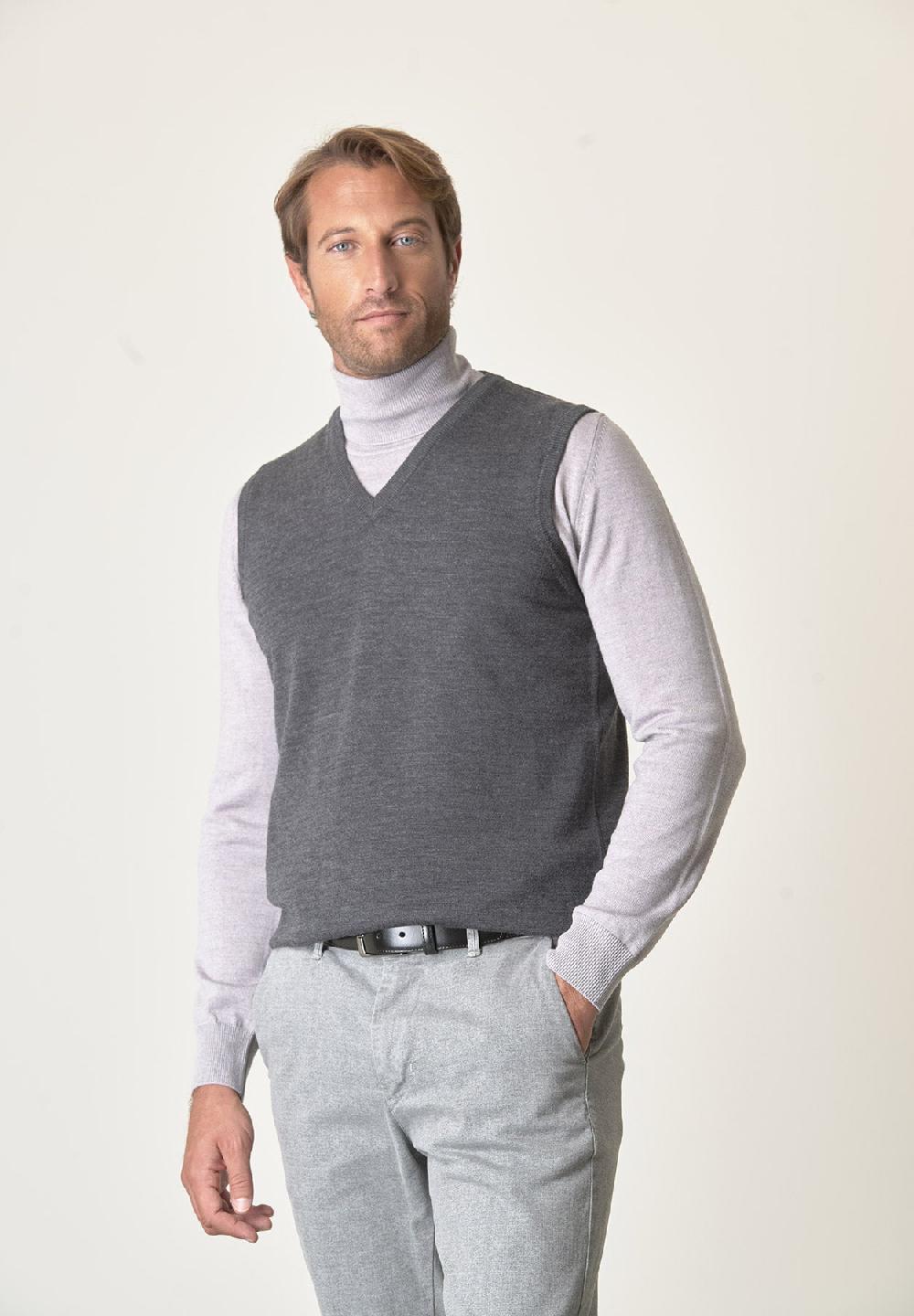 Angelico Gilet grigio scuro lana merinos extrafine Offerta natalizia