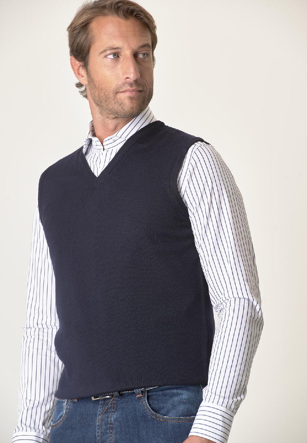 Angelico Gilet blu lana merinos extrafine In Saldo
