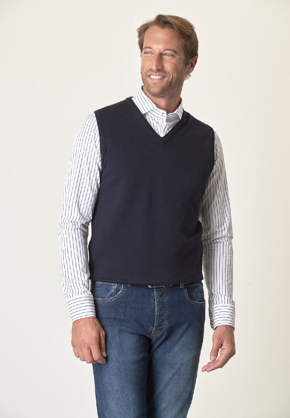 Angelico Gilet blu lana merinos extrafine In Saldo