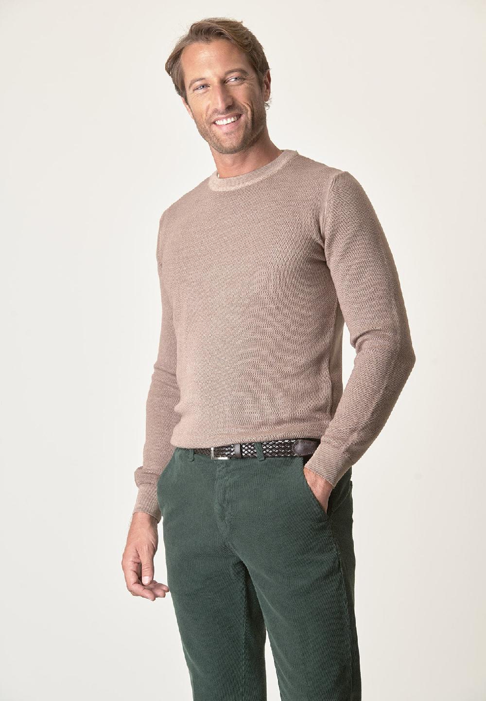 Angelico Girocollo beige nido d'ape lana merinos Sconto