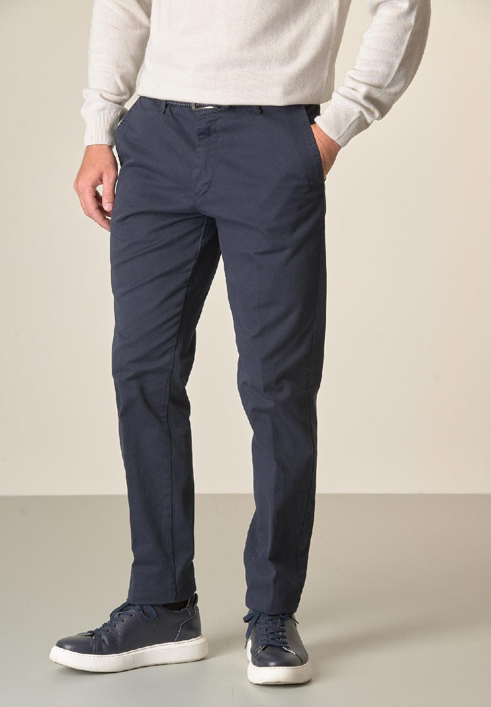 Angelico Pantalone blu tricotina cotone stretch regular fit Outlet