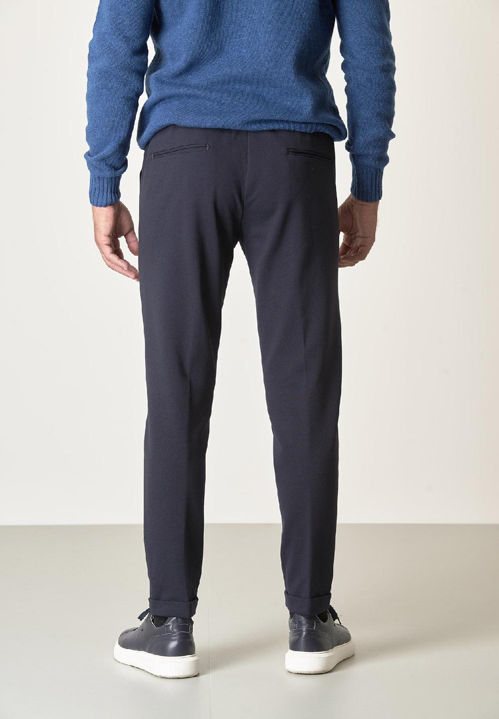 Angelico Pantalone blu punto milano con coulisse slim fit In Vendita
