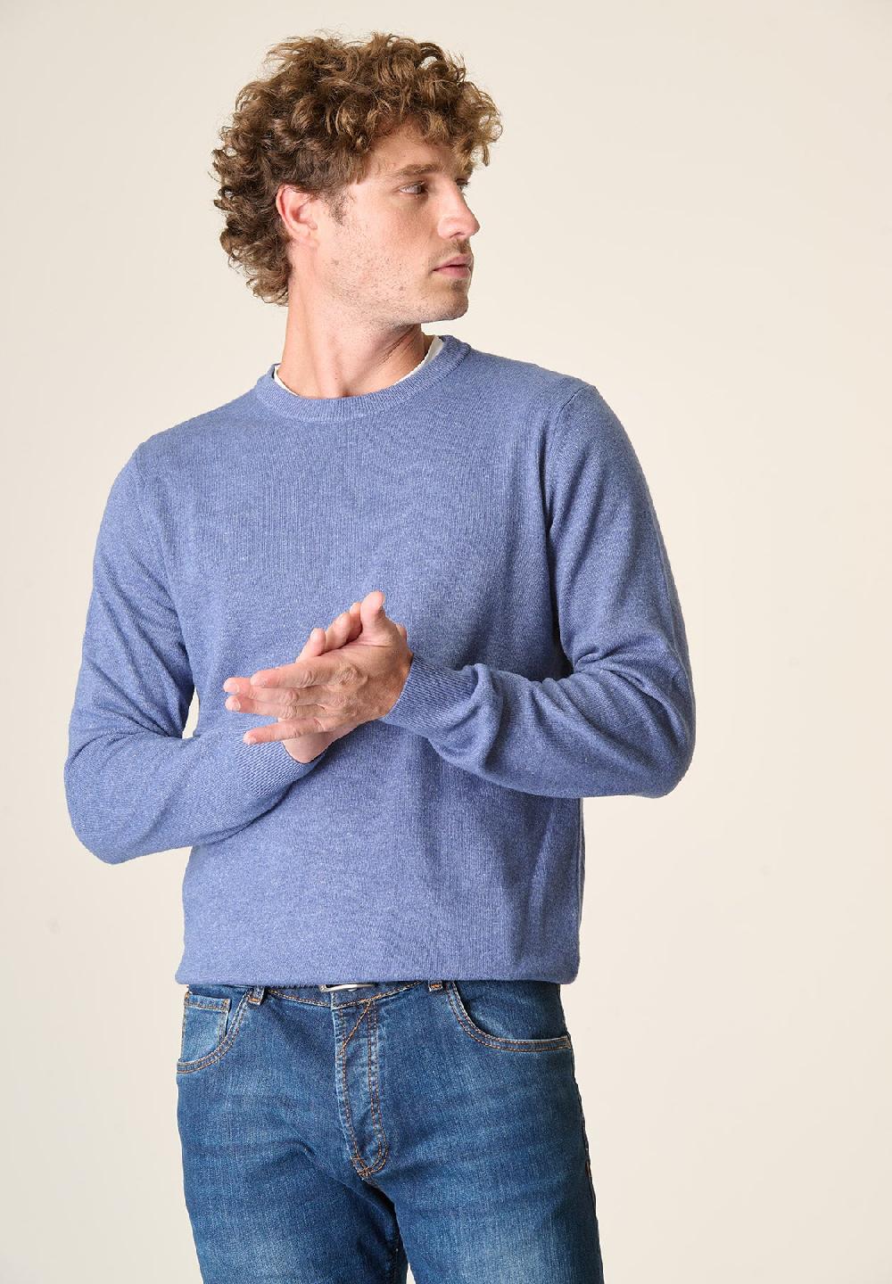 Angelico Girocollo blu denim chiaro misto cashmere Saldi Di Fabbrica