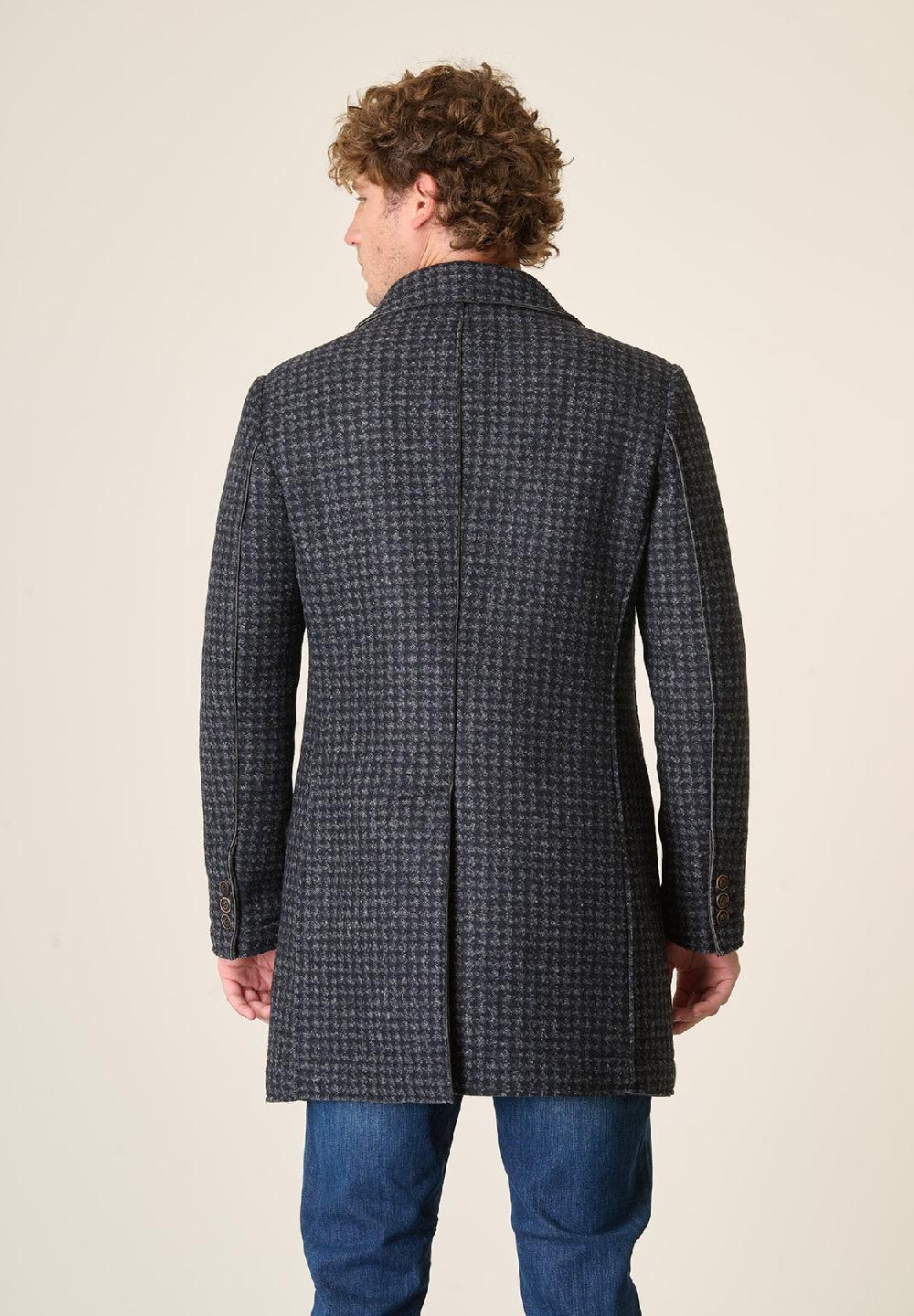 Angelico Cappotto blu grigio melange taglio vivo fantasia Pied de Poule Negozio