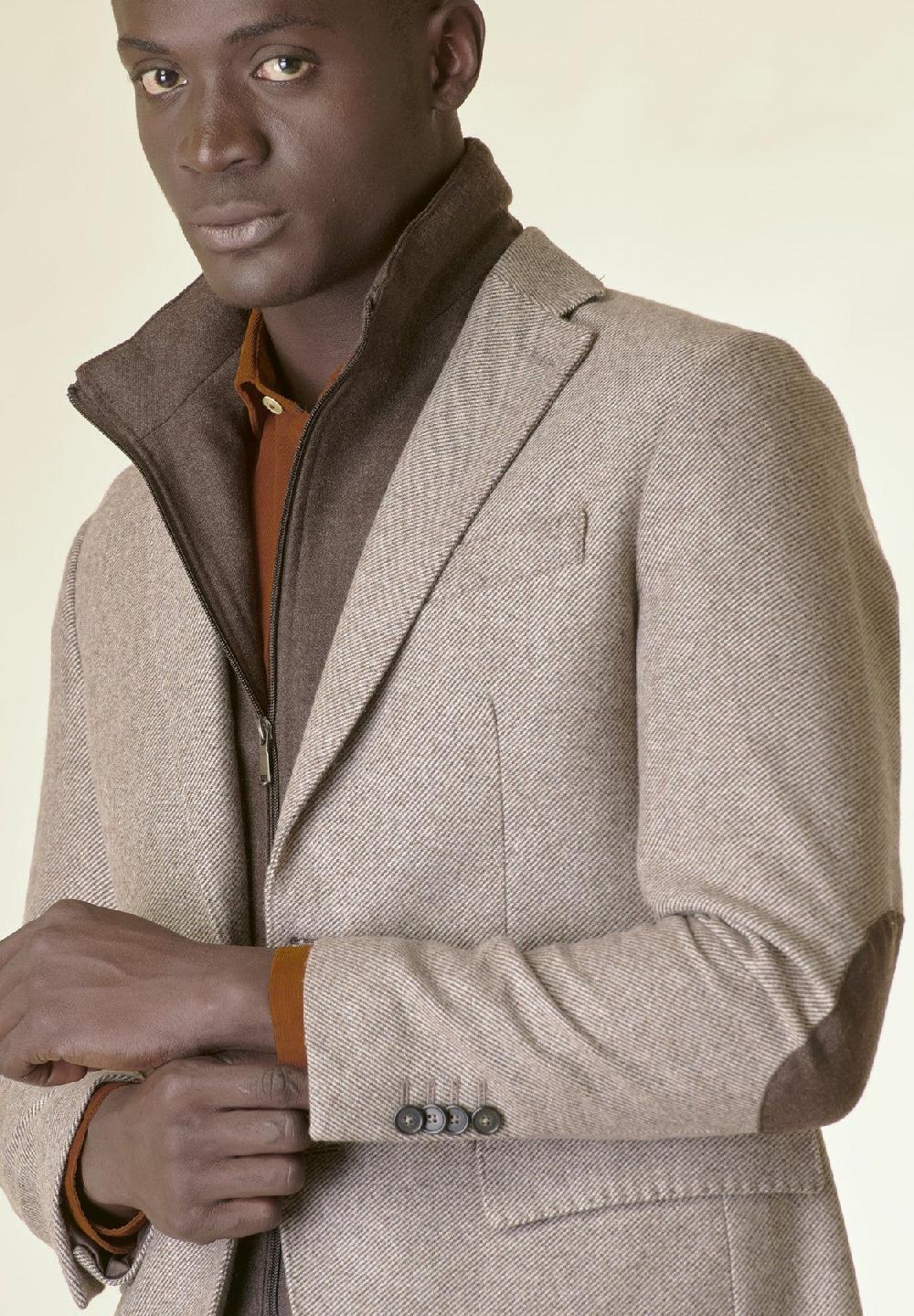 Angelico Giacca beige lana pettorina e toppe custom fit In Saldo