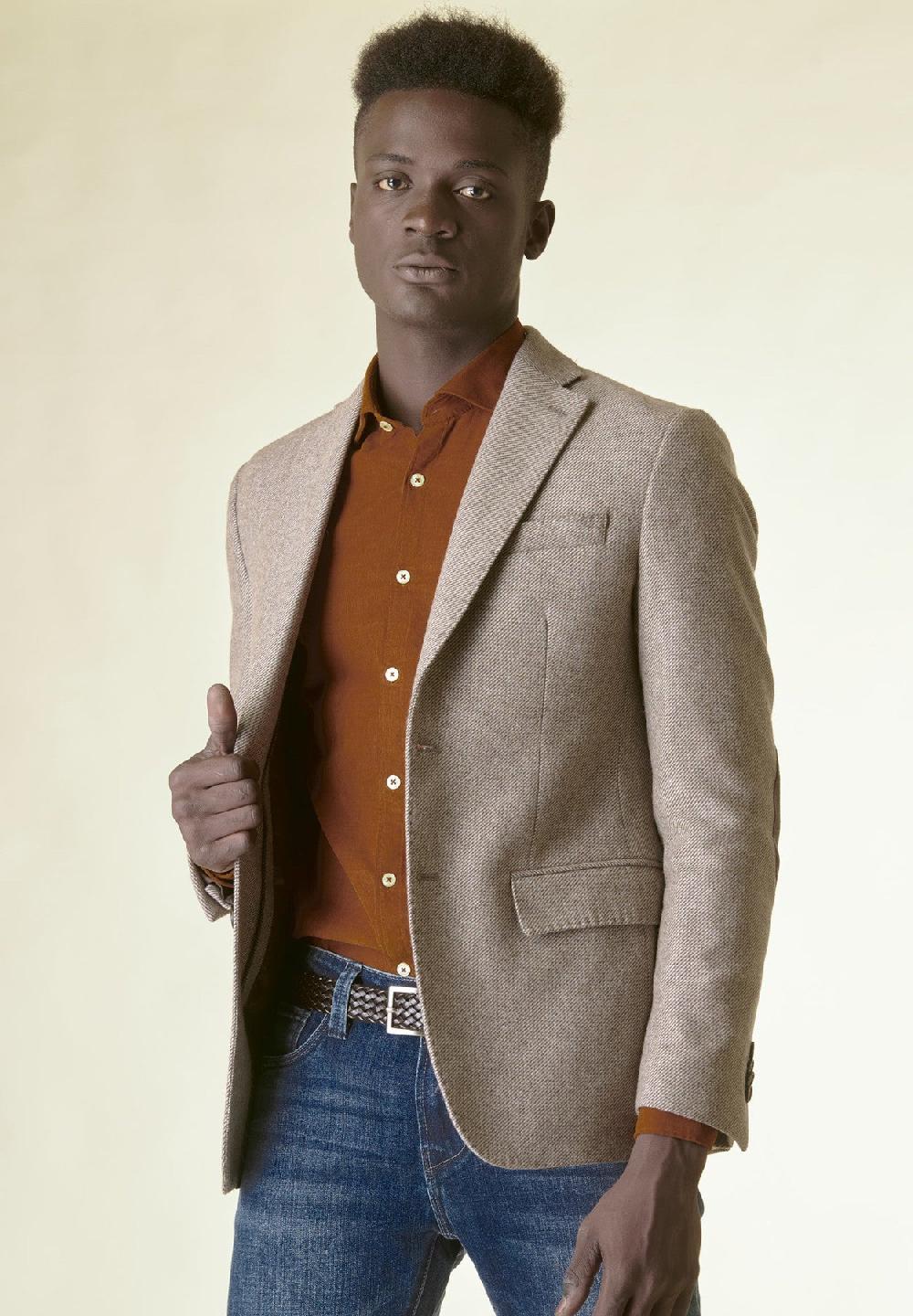 Angelico Giacca beige lana pettorina e toppe custom fit In Saldo