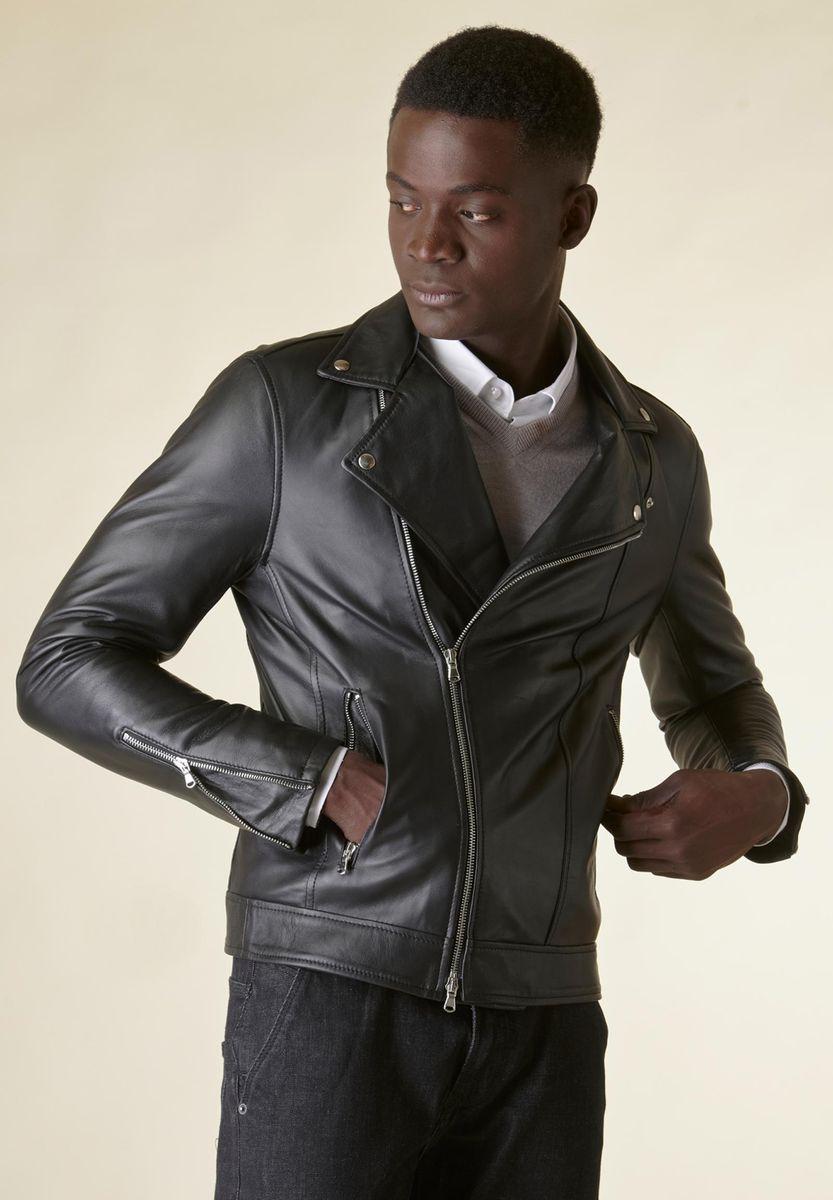 Angelico Giubbotto Chiodo nero biker nappa