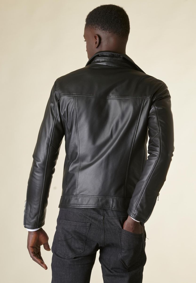 Angelico Giubbotto Chiodo nero biker nappa Nuova