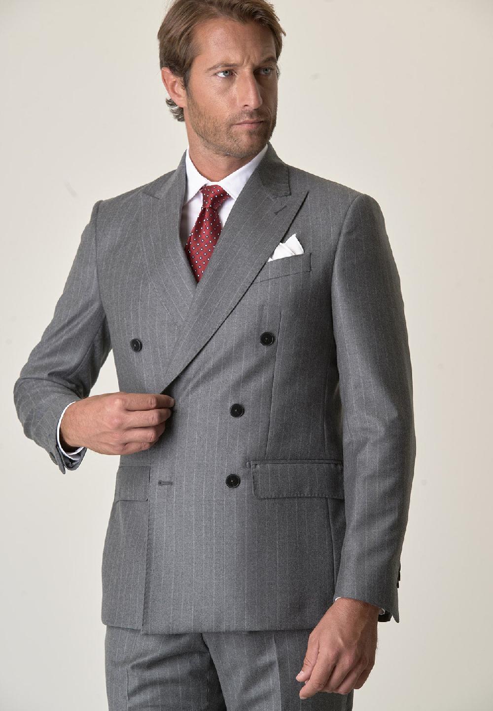 Angelico Abito grigio gessato doppiopetto flanella lana vergine custom fit In Linea