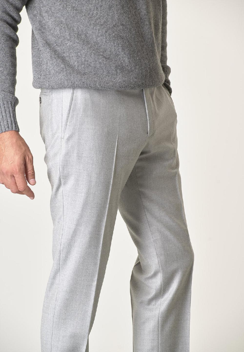 Angelico Pantalone grigio chiaro flanella lana vergine custom fit Qualità