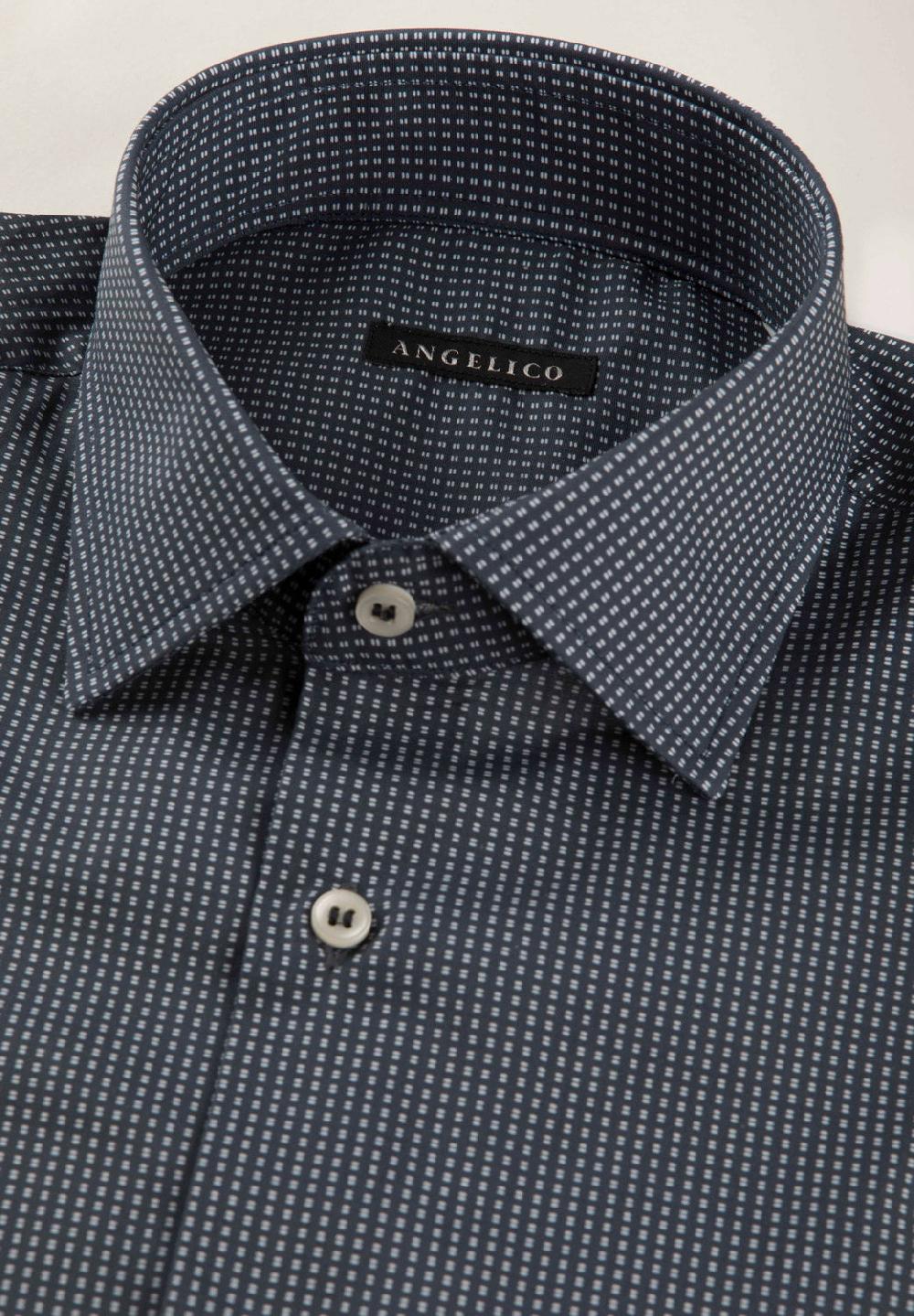 Angelico Camicia blu microdisegno cotone regular fit Promozione