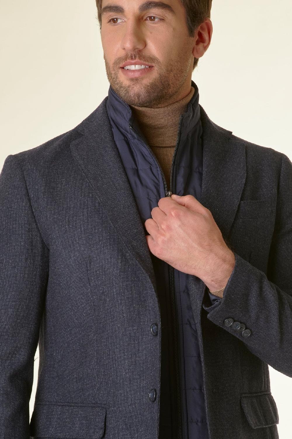 Angelico Giacca blu melange lana-cashmere pettorina custom Economico