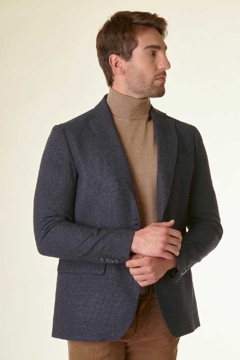 Angelico Giacca blu melange lana-cashmere pettorina custom Economico