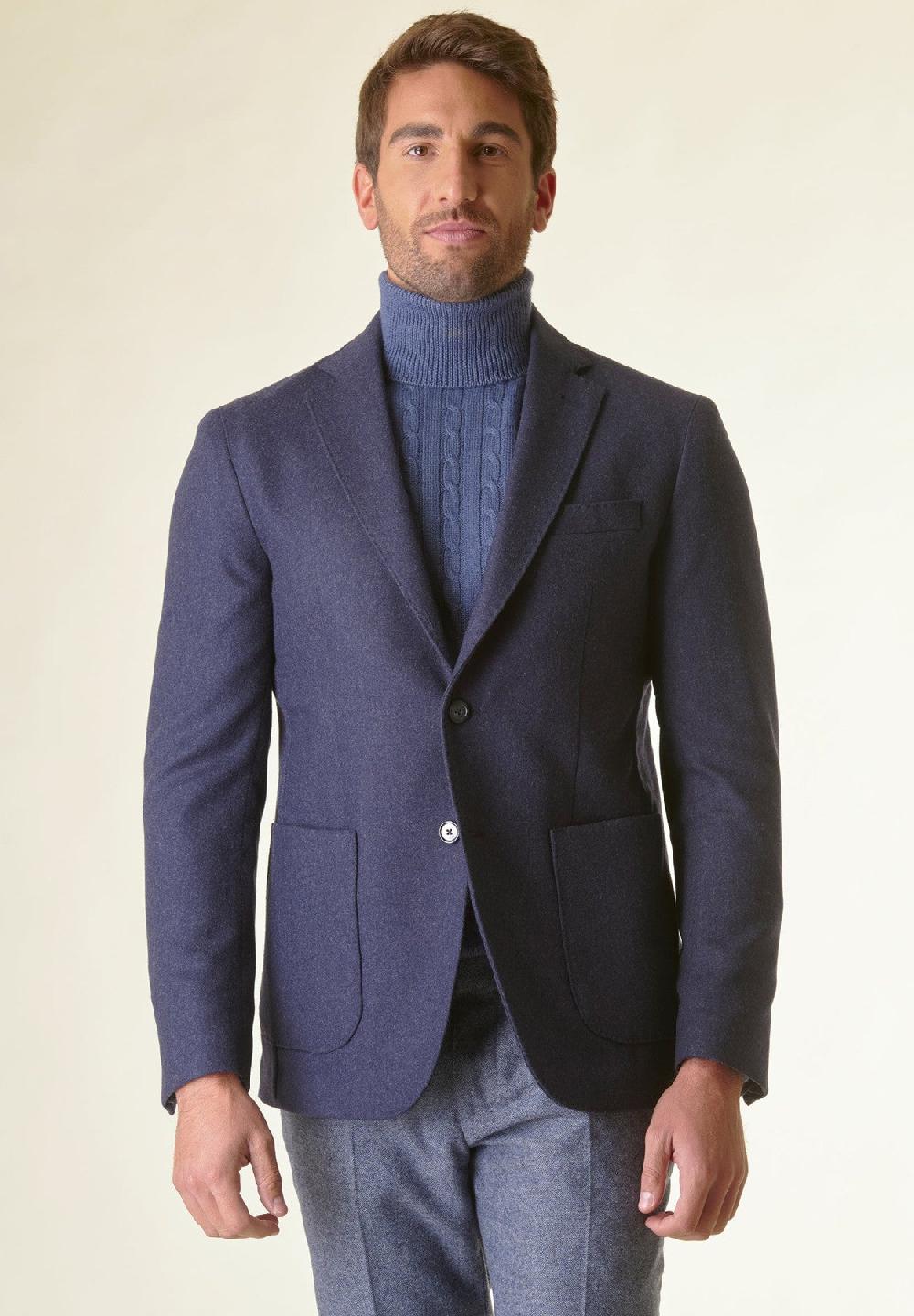 Angelico Giacca blu sfoderata lana-cashmere Custom In Vendita