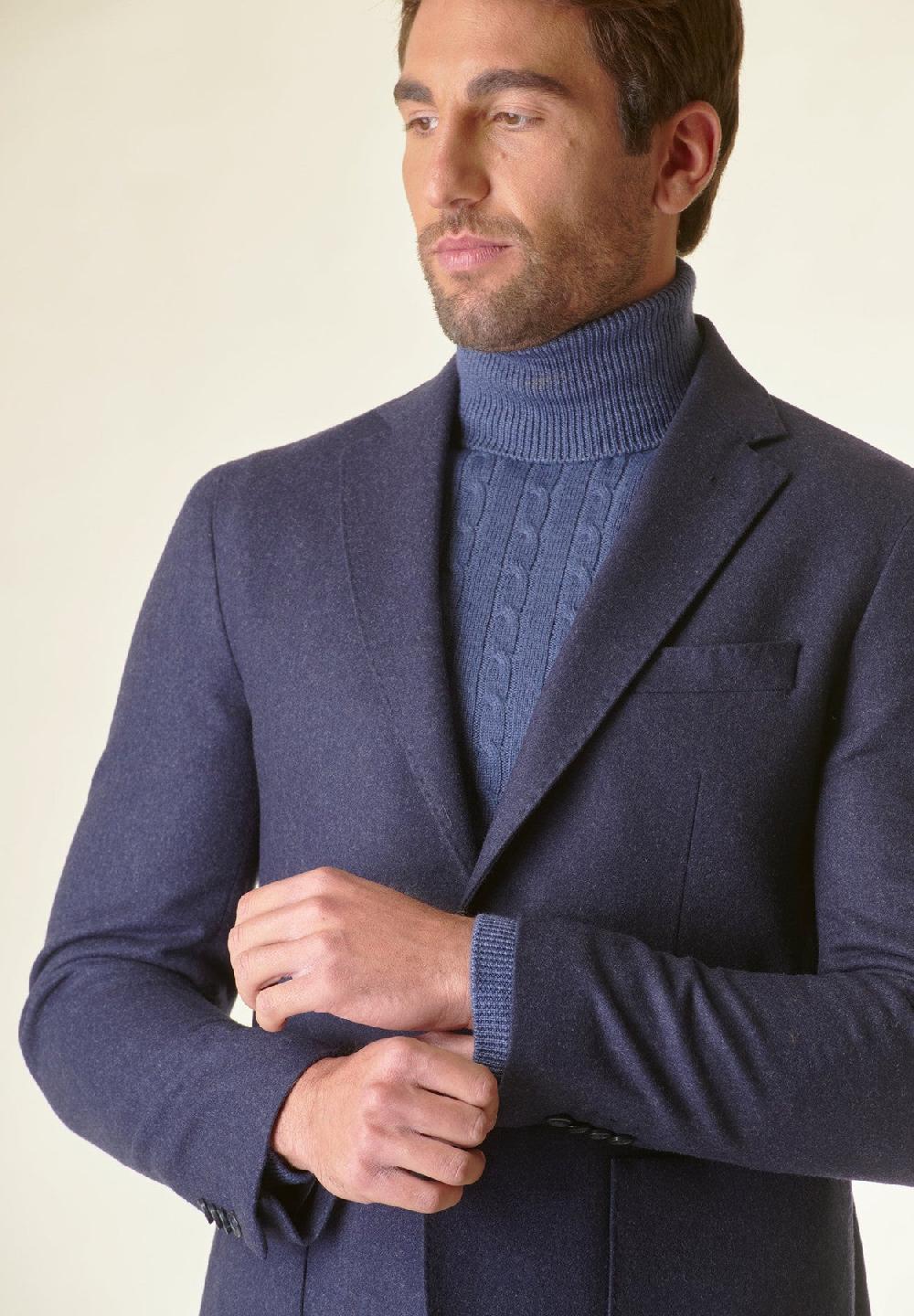 Angelico Giacca blu sfoderata lana-cashmere Custom In Vendita