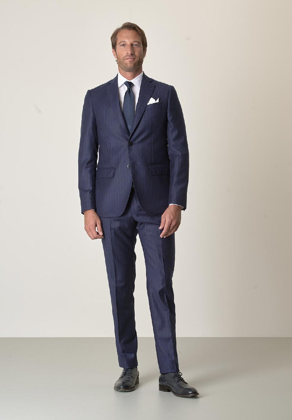 Angelico Abito blu gessato flanella lana vergine custom fit Hotsell
