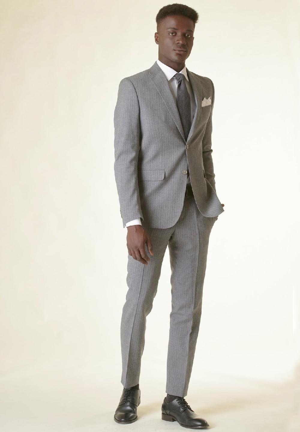 Angelico Abito grigio chiaro gessato lana stretch custom fit