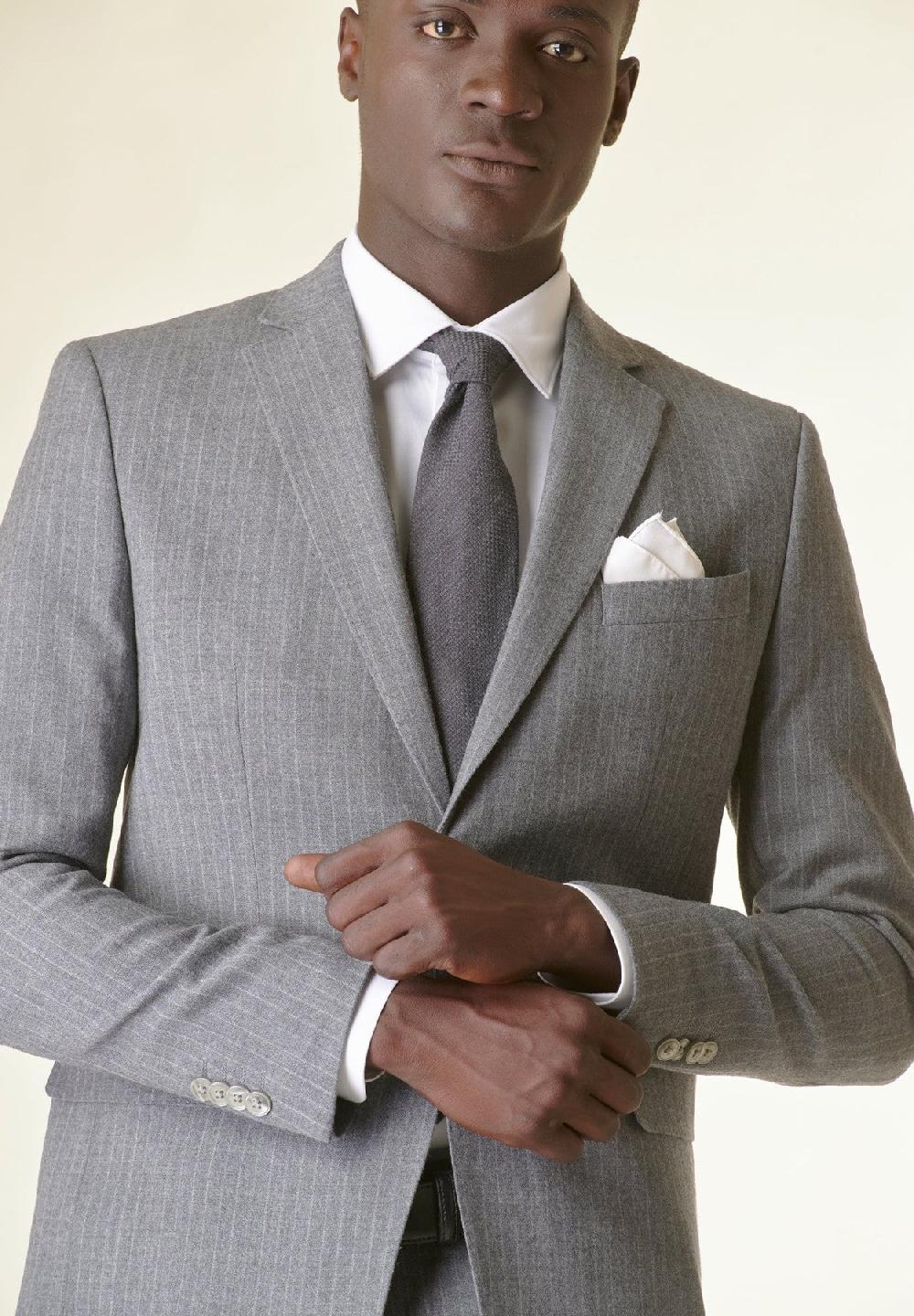 Angelico Abito grigio chiaro gessato lana stretch custom fit Saldi Di Fabbrica