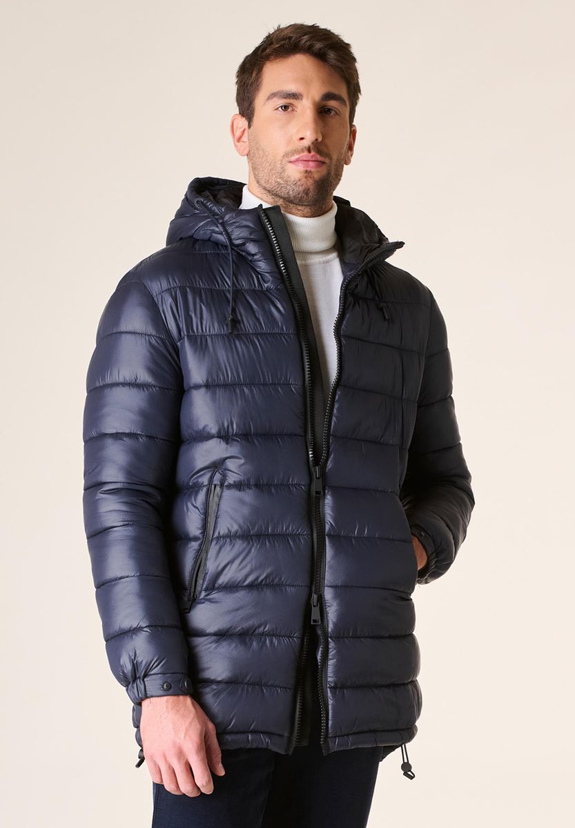 Angelico Giaccone blu lungo trapuntato cappuccio anorak Negozi Online