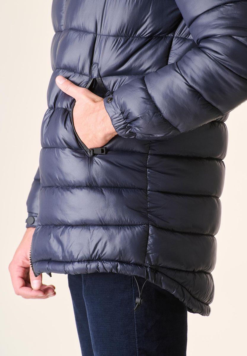 Angelico Giaccone blu lungo trapuntato cappuccio anorak Negozi Online