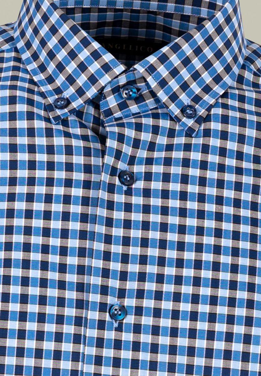 Angelico Camicia azzurro-blu quadretto BD slim Consegna Veloce