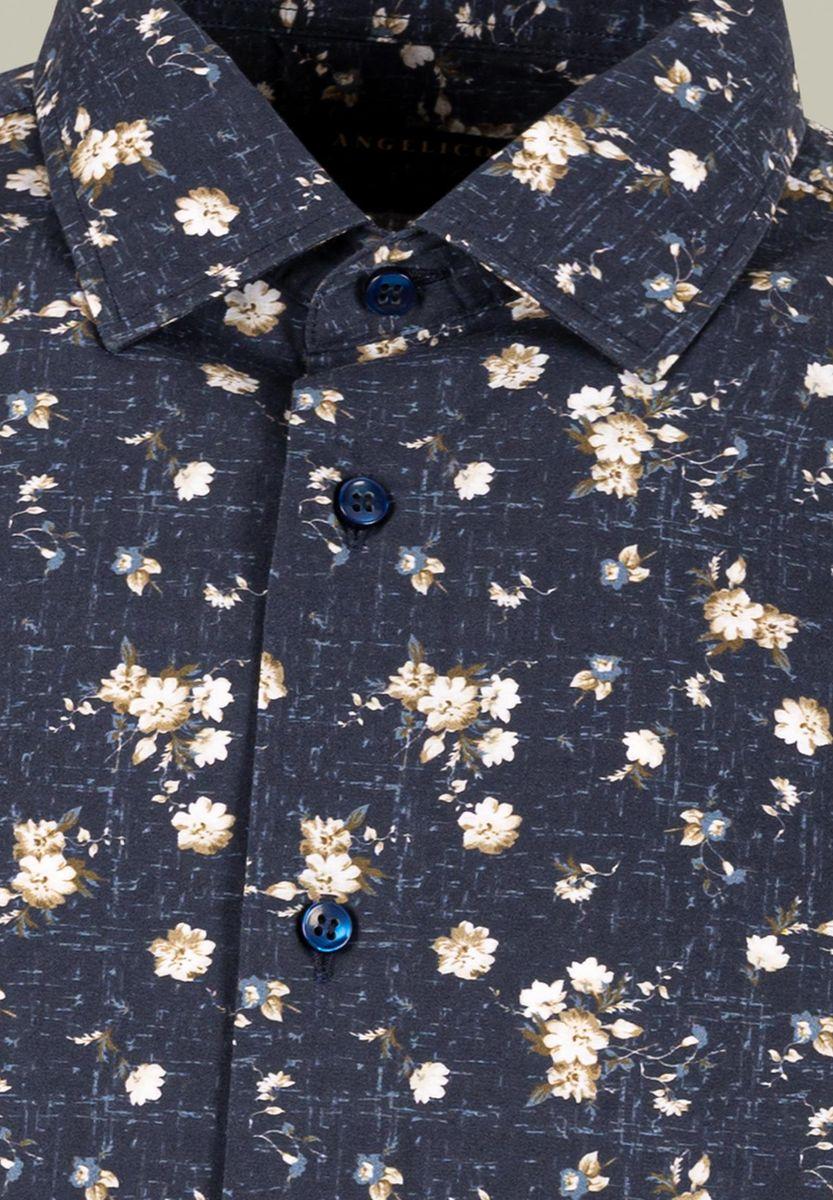 Angelico Camicia blu stampata fiori beige custom fit Prezzo Ridotto
