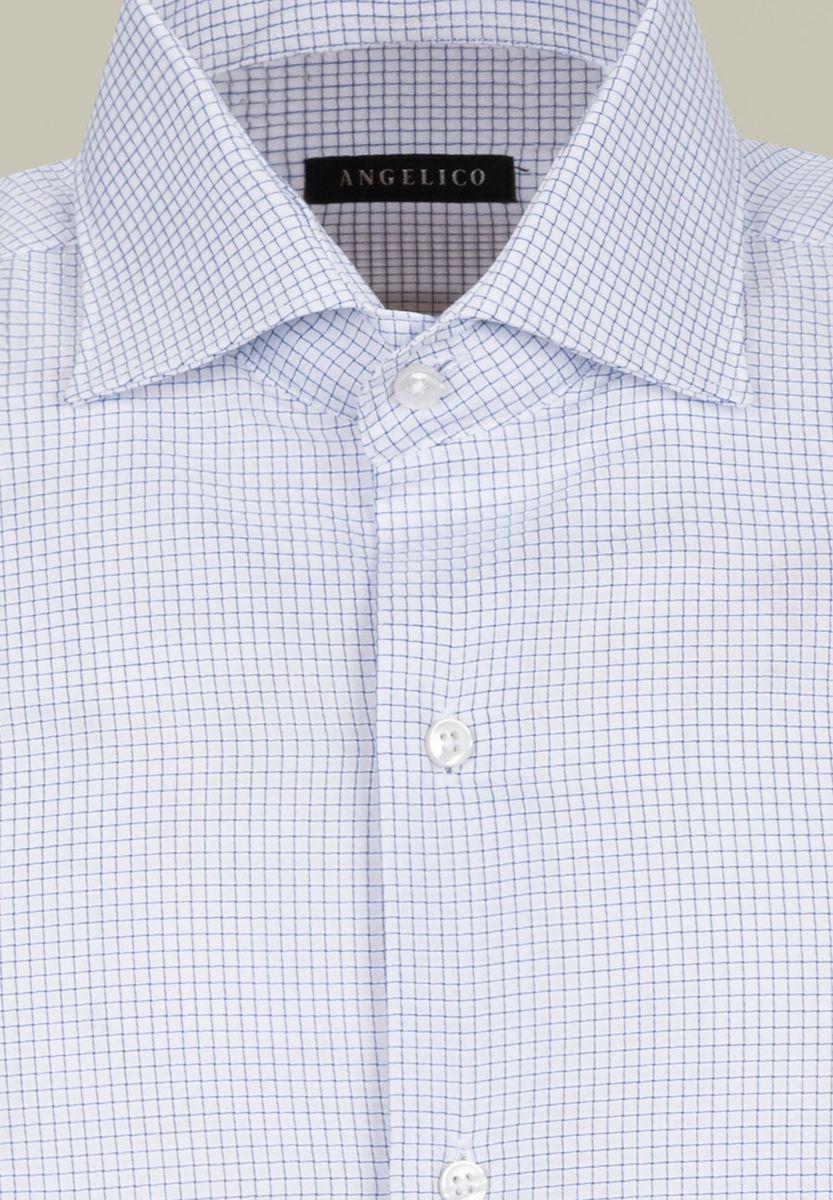 Angelico Camicia bianca quadrettino blu regular fit Saldi