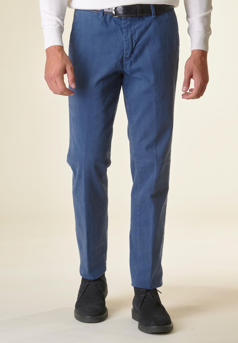 Angelico Pantalone blu chiaro cotone micro-stampa regular Vendita Economica